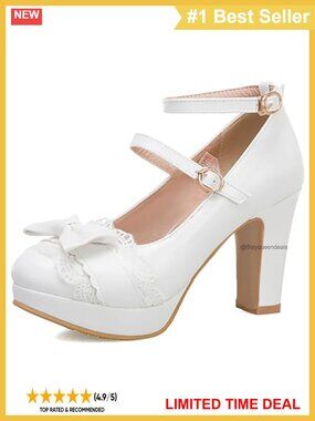 Mary Jane Platform Block Heel Pumps Bow Ankle Strap Dress Shoes